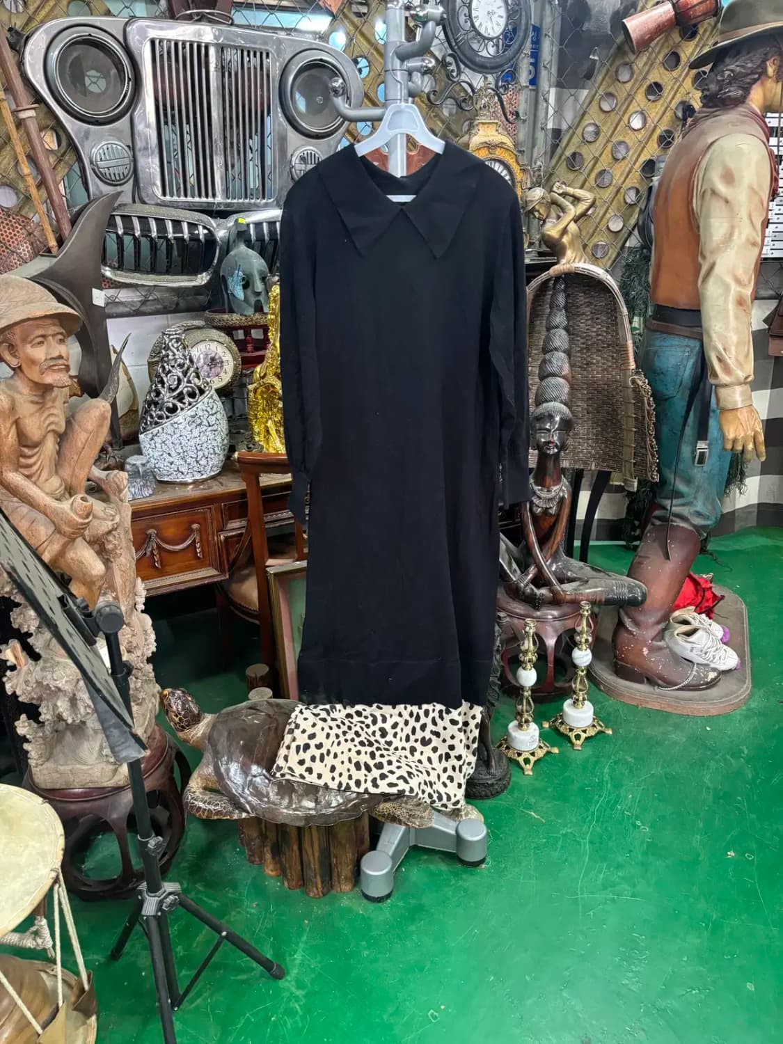 앞뒤 코디가 가능한 카라 니트 밑단 호피 레이어드 원피스 100 상품이미지4