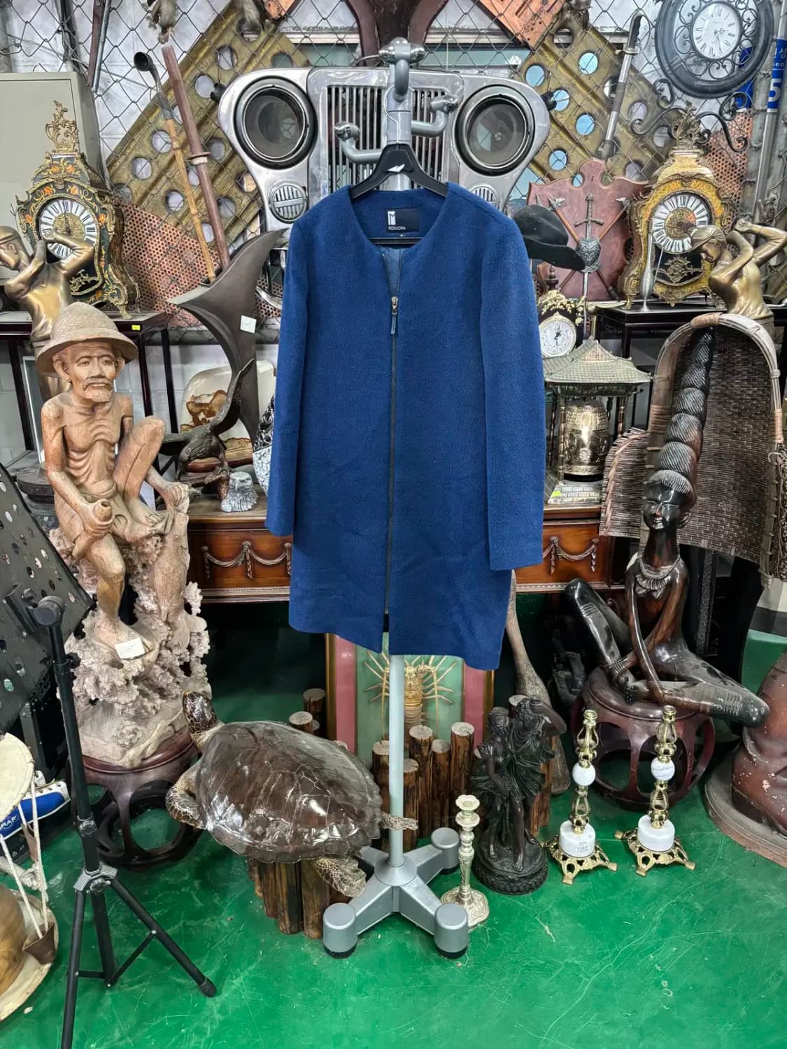 모스코나 라운드 넥 블루 모직 롱 코트 자켓 55 상품이미지1