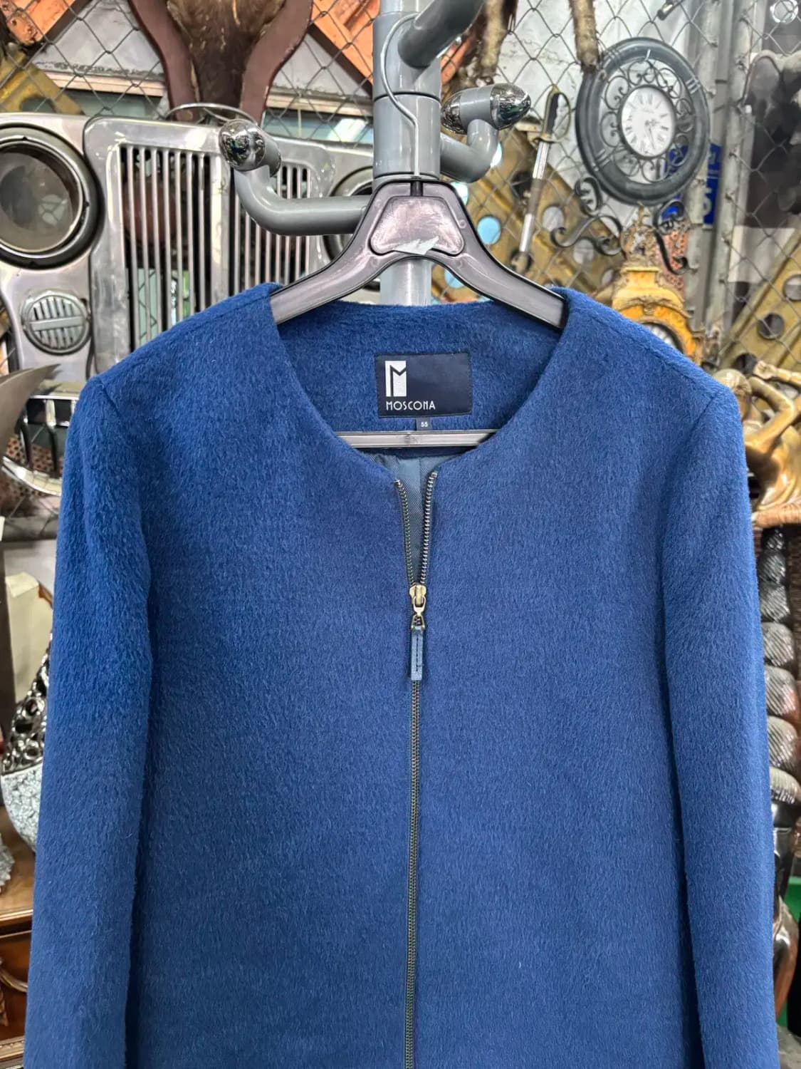 모스코나 라운드 넥 블루 모직 롱 코트 자켓 55 상품이미지2