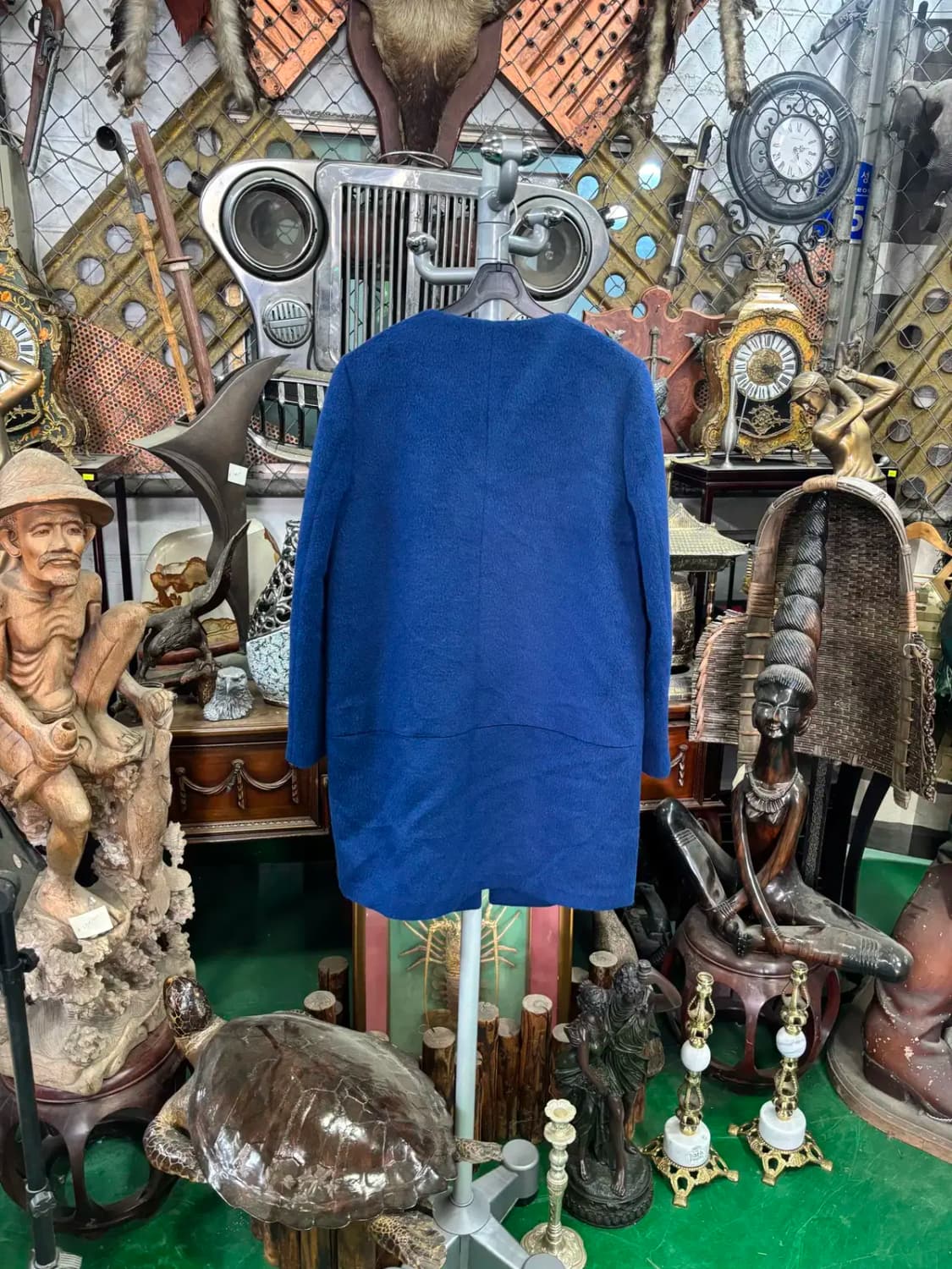 모스코나 라운드 넥 블루 모직 롱 코트 자켓 55 상품이미지4