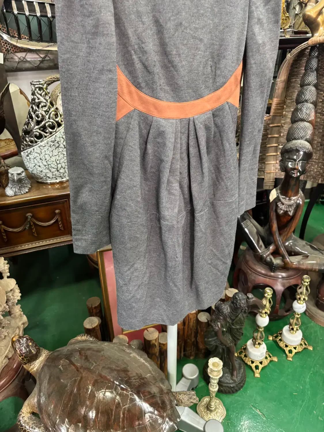 오즈 세컨 투톤 배색 미디 원피스 44~55 상품이미지3