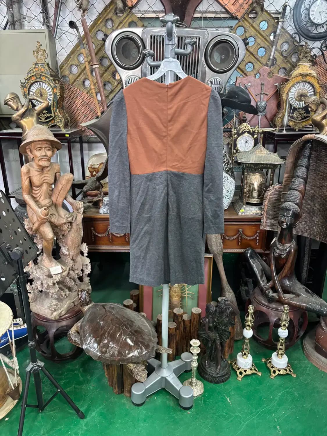 오즈 세컨 투톤 배색 미디 원피스 44~55 상품이미지4