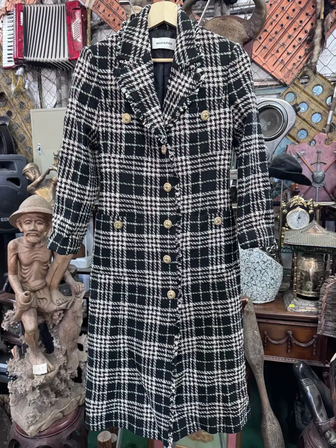 모조에스핀 트위트 A라인 체크무늬 롱코트(55) 상품이미지1