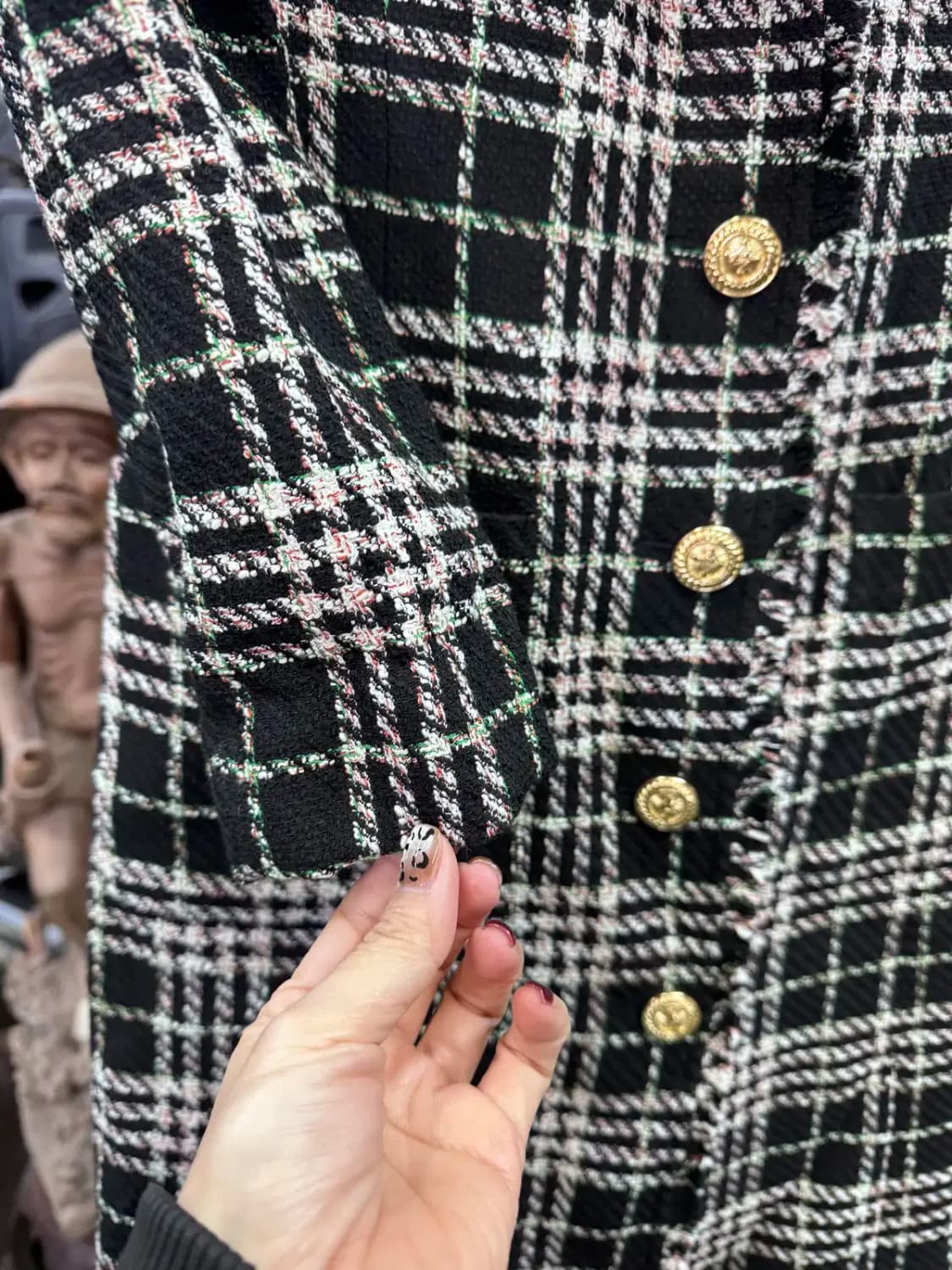 모조에스핀 트위트 A라인 체크무늬 롱코트(55) 상품이미지2