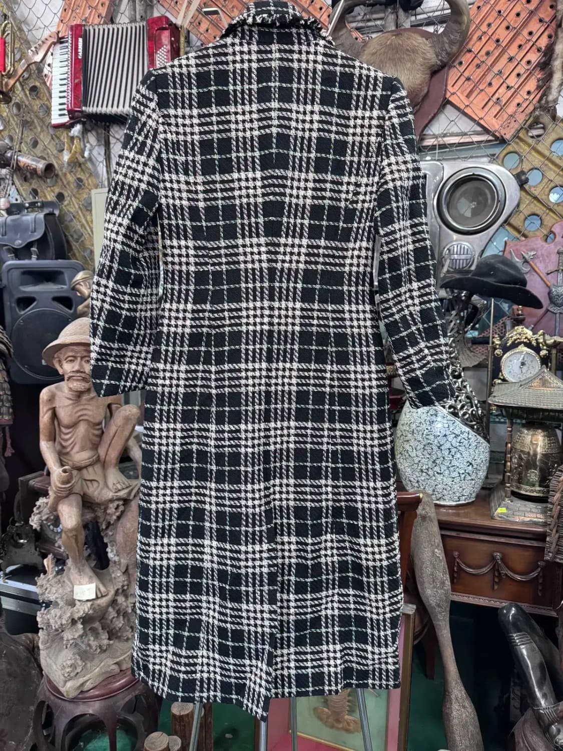 모조에스핀 트위트 A라인 체크무늬 롱코트(55) 상품이미지4