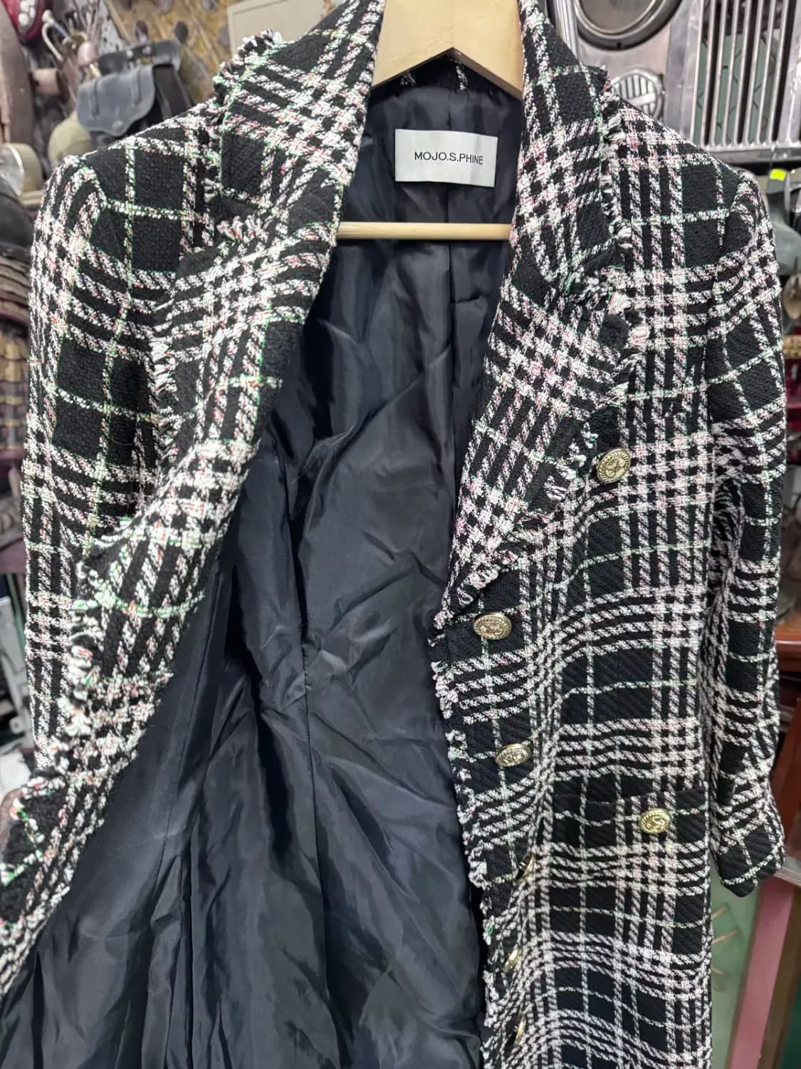 모조에스핀 트위트 A라인 체크무늬 롱코트(55) 상품이미지6