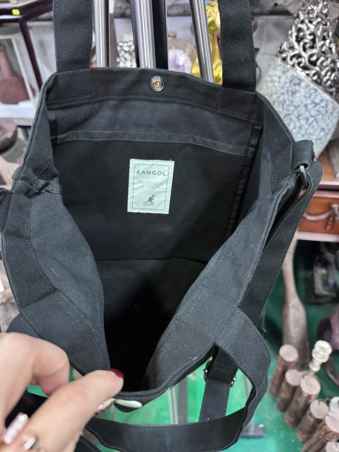 캉골 블랙 캔버스 크로스 토트백 상품이미지5