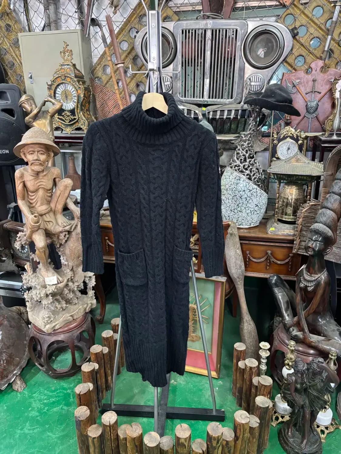 몽클레어 터틀넥 케이블 니트 롱 원피스 상품이미지1