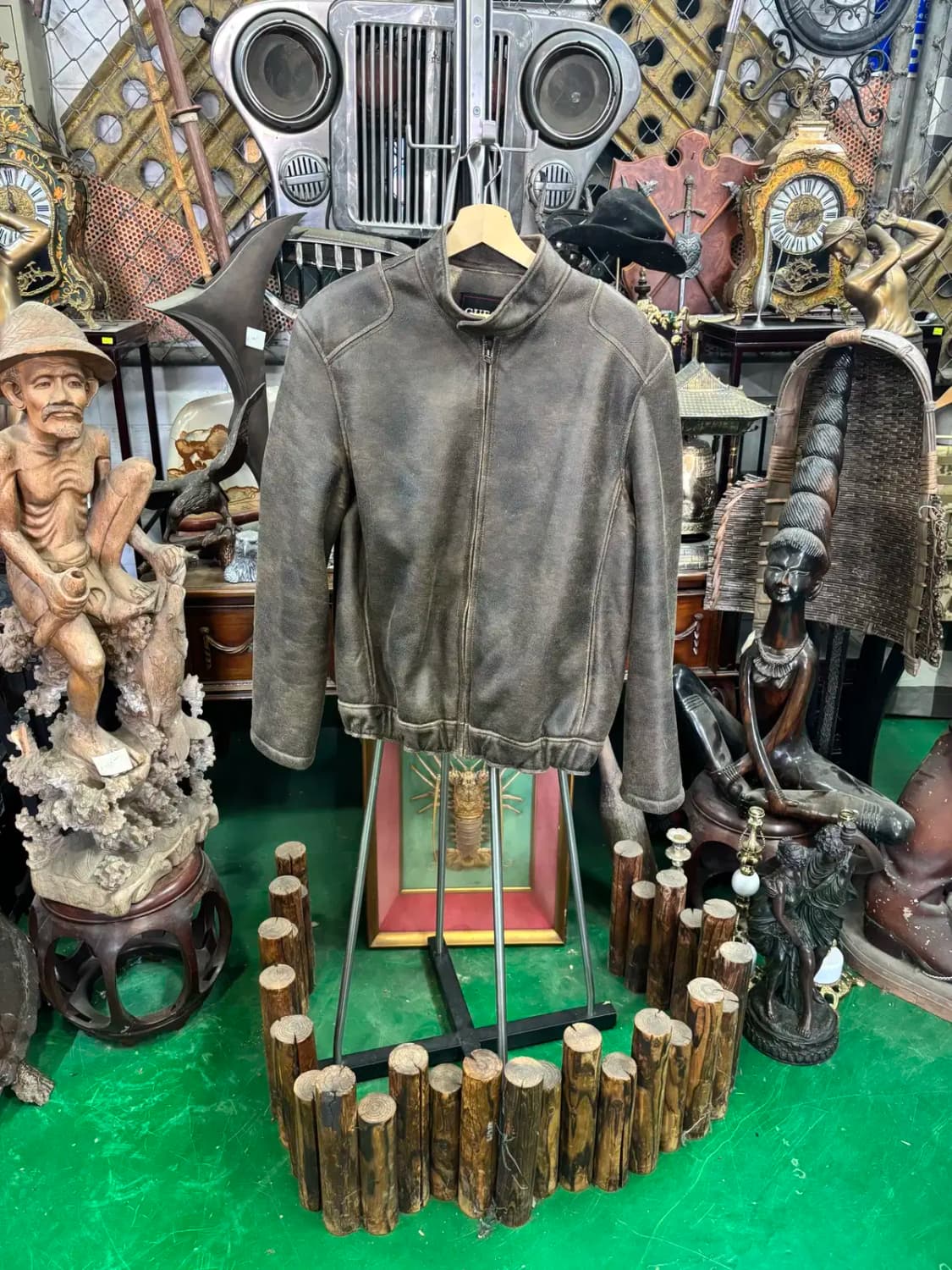 게스 GUESS 인조 가죽 무스탕 빈티지 자켓 점퍼 XL 상품이미지1