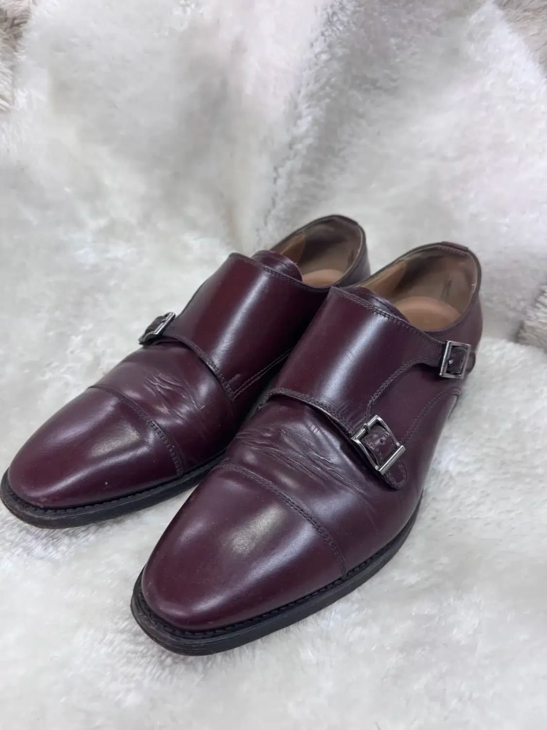 버건디 색상 가죽 더블 몽크 스트랩 남성용 슈즈 상품이미지1