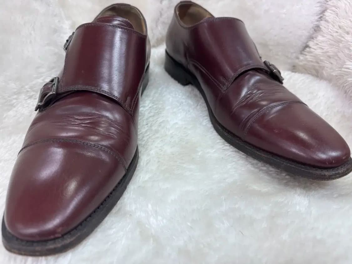 버건디 색상 가죽 더블 몽크 스트랩 남성용 슈즈 상품이미지4