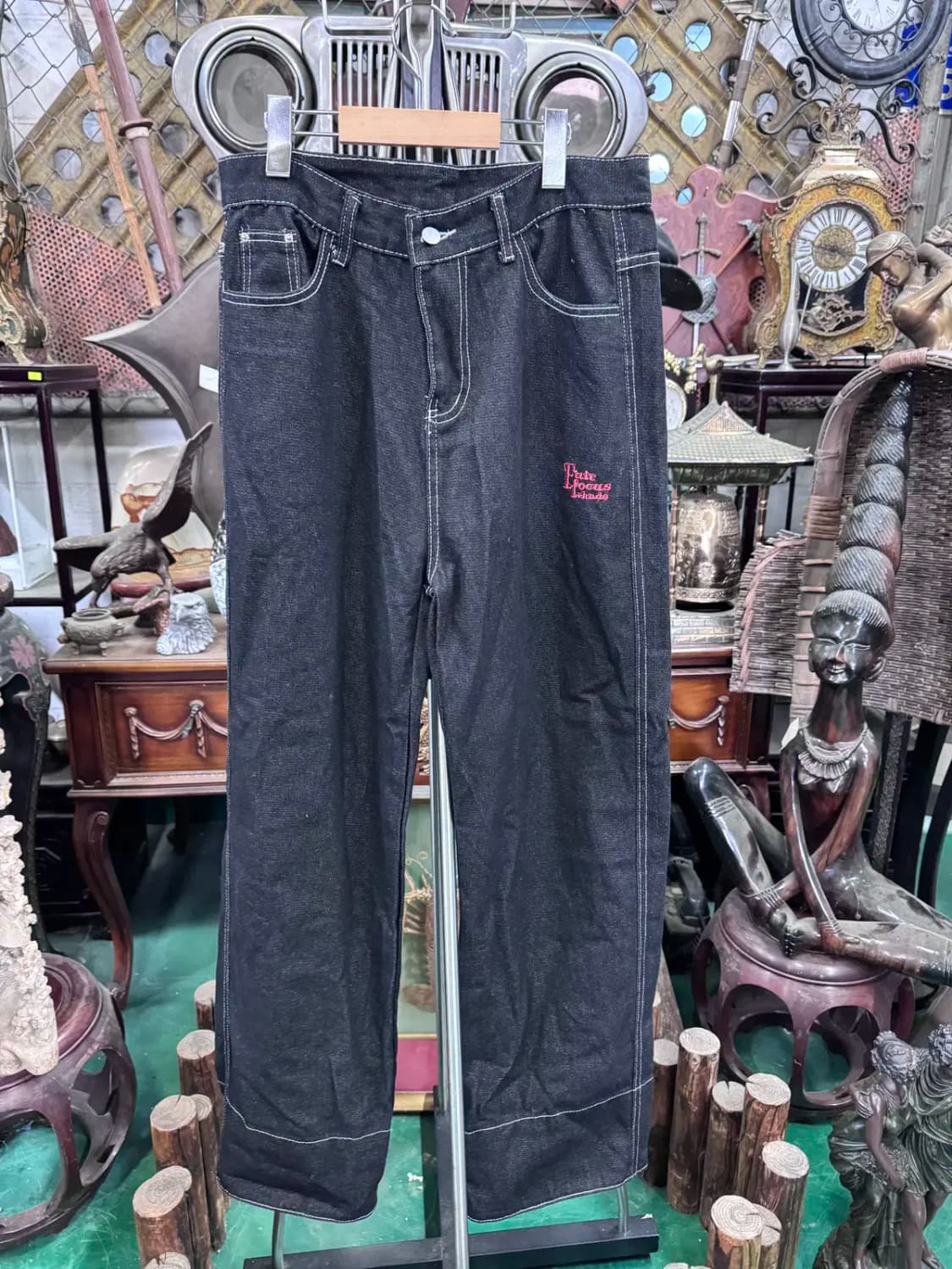 남녀공용 체크무늬 롤업 흑청바지 상품이미지2