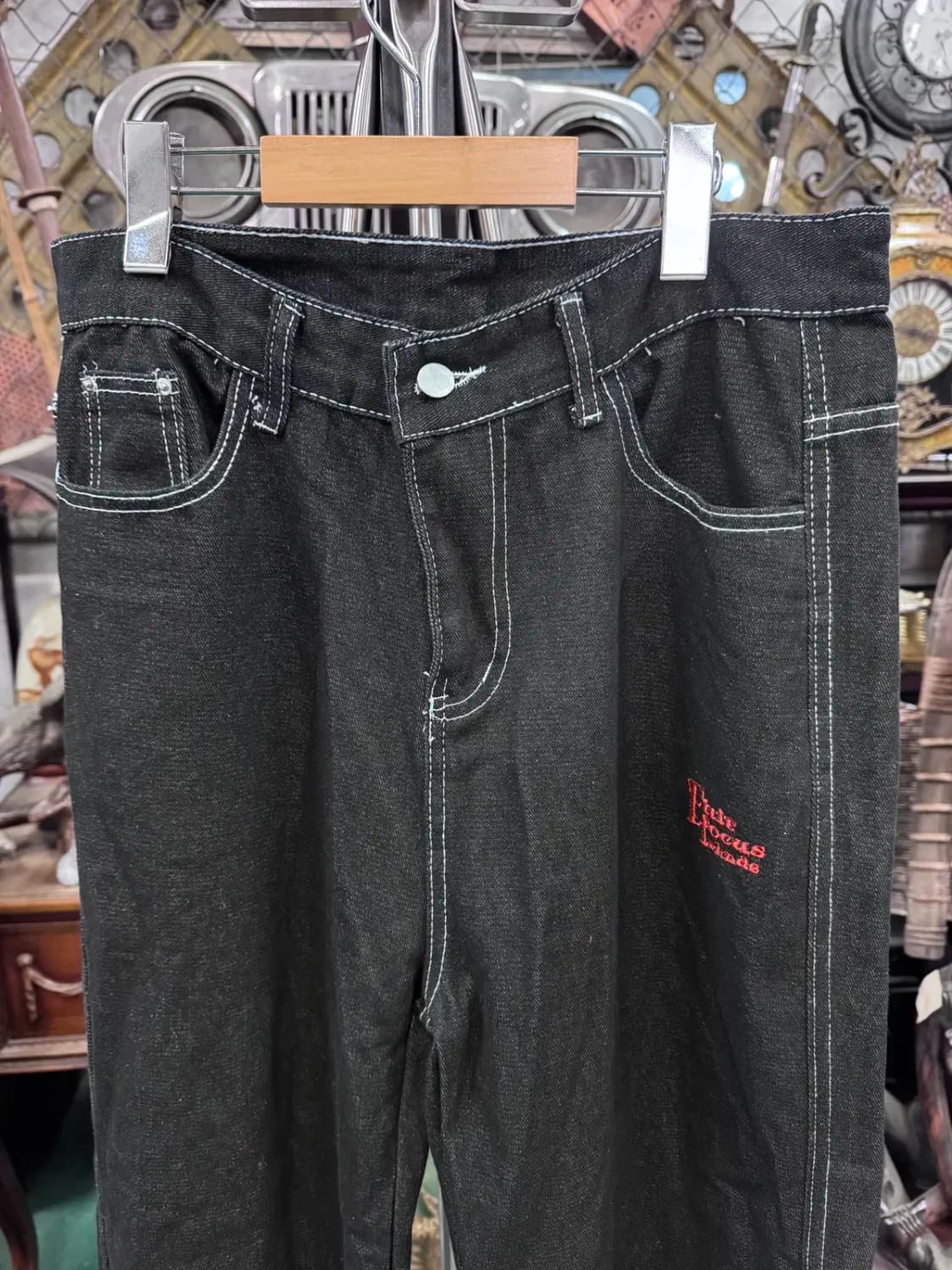 남녀공용 체크무늬 롤업 흑청바지 상품이미지4