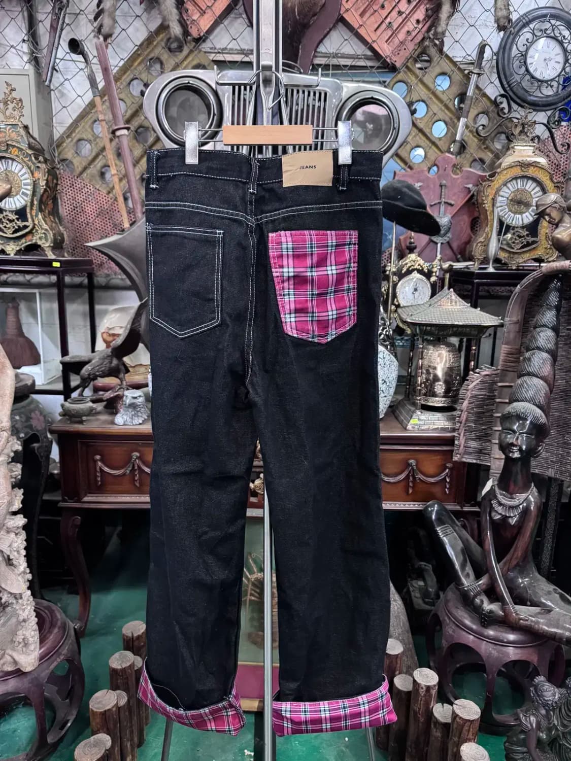 남녀공용 체크무늬 롤업 흑청바지 상품이미지5