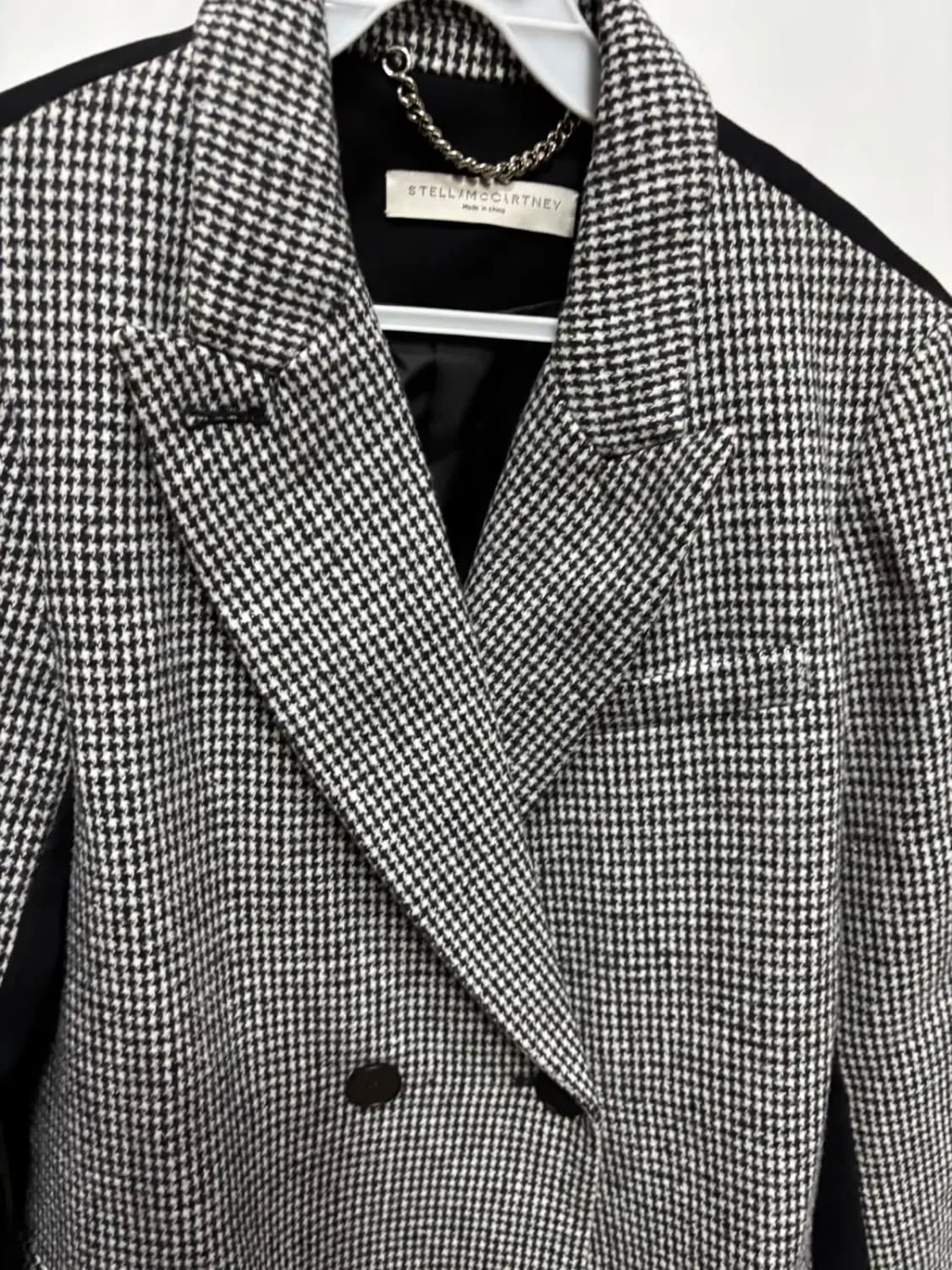 스텔라 맥카트니 앞 체크 뒤 무지 패턴 롱 코트 자켓 상품이미지2