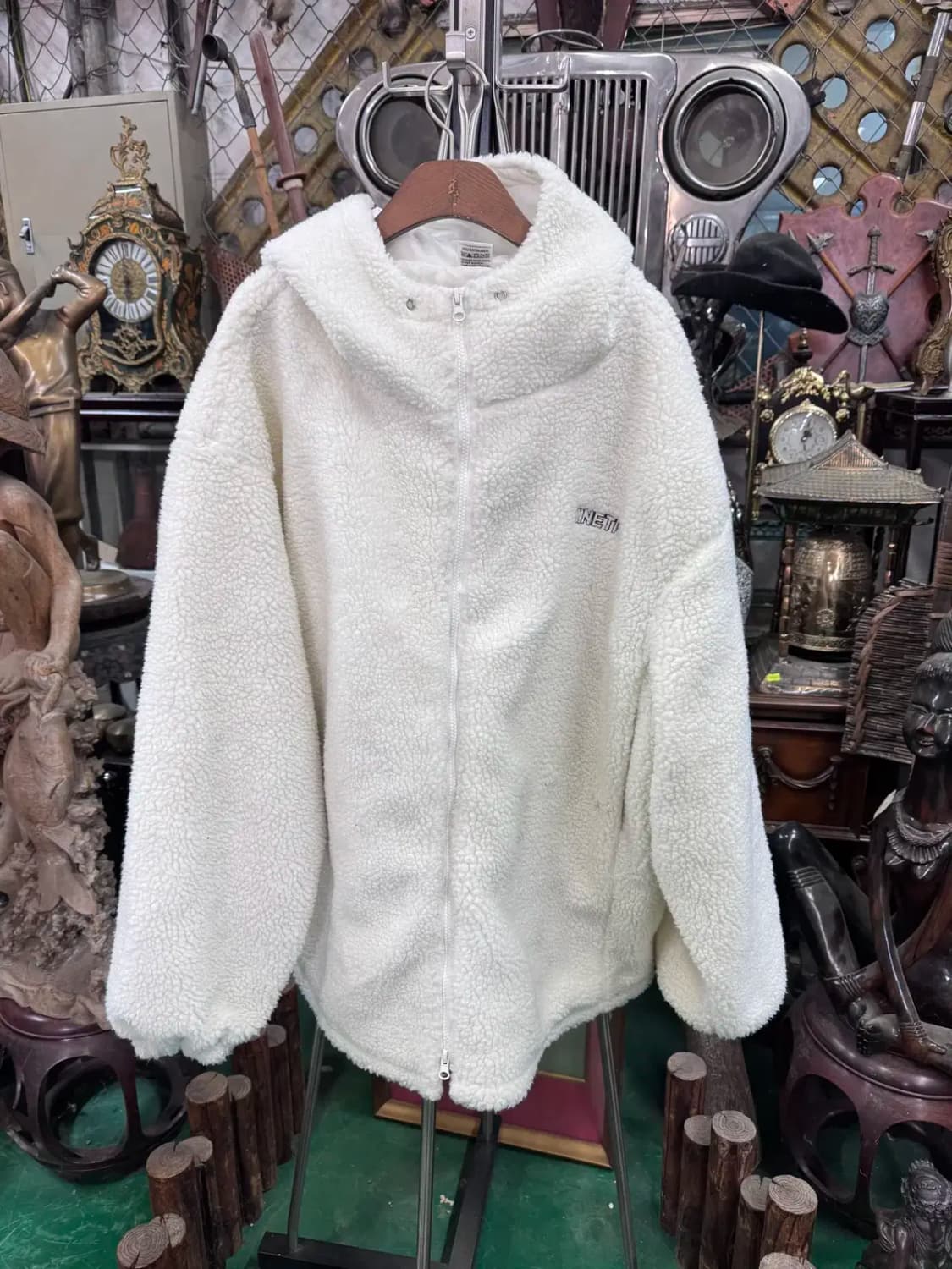 키네틱피플 오버핏 크림색 보아 플리스 후드자켓 후리스  (L) 상품이미지1