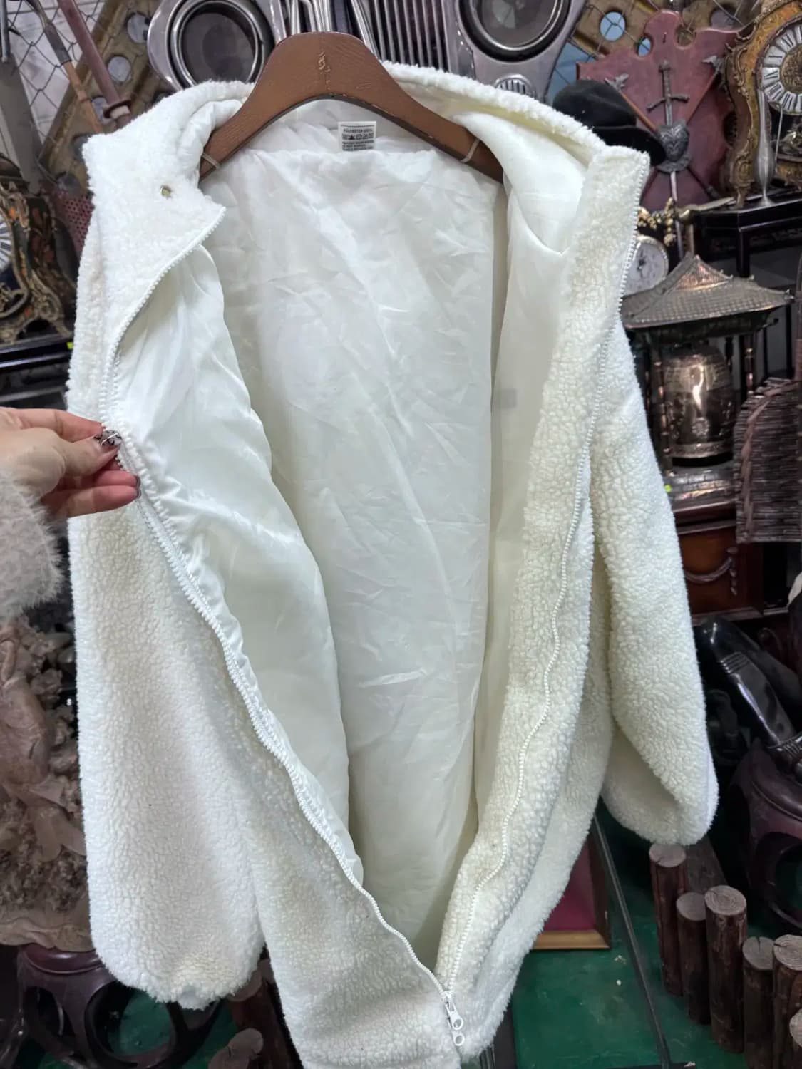 키네틱피플 오버핏 크림색 보아 플리스 후드자켓 후리스  (L) 상품이미지5