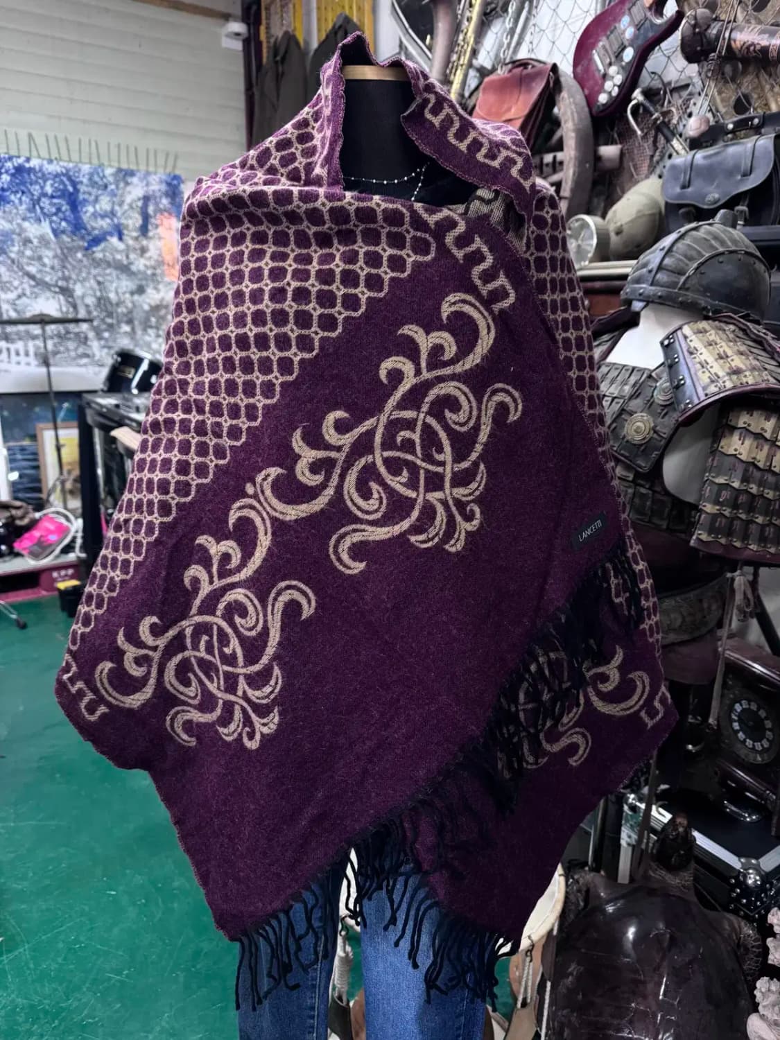 란체티(LANCETTI) 버건디 베이지 패턴 울 머플러 상품이미지2