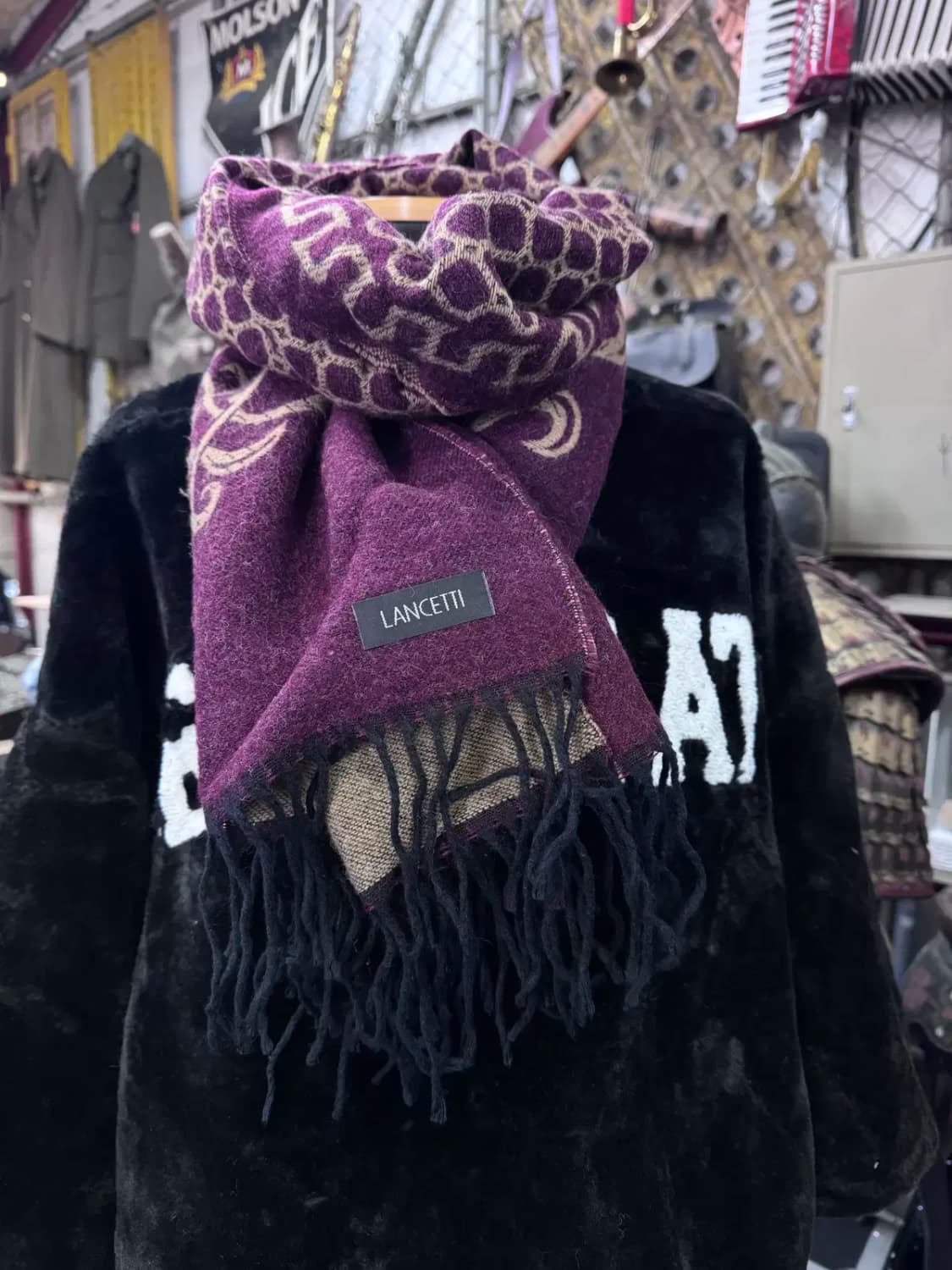 란체티(LANCETTI) 버건디 베이지 패턴 울 머플러 상품이미지3