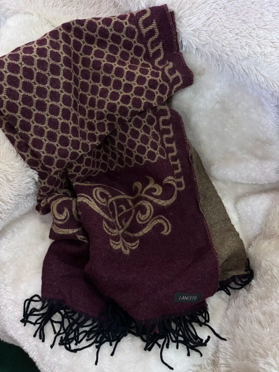 란체티(LANCETTI) 버건디 베이지 패턴 울 머플러 상품이미지4