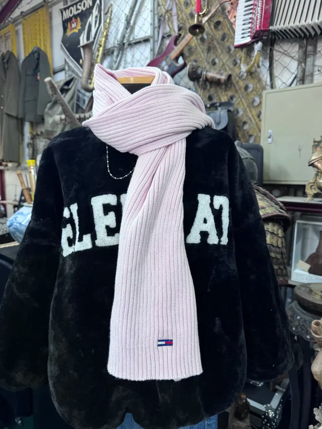 타미힐피거 핑크 니트 목도리 상품이미지1