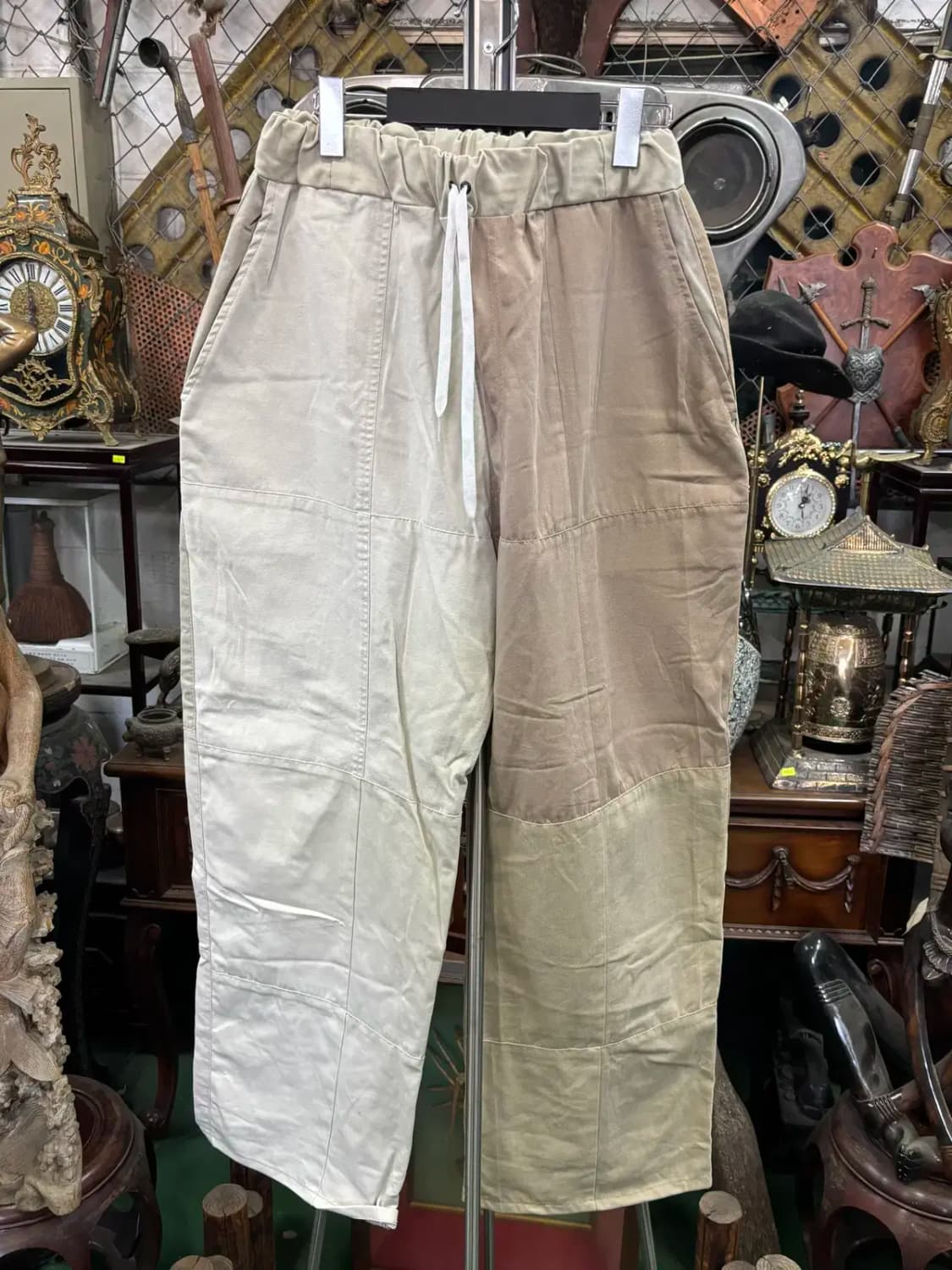 빈티지 커스텀 배색 허리 밴딩 와이드 팬츠 상품이미지1