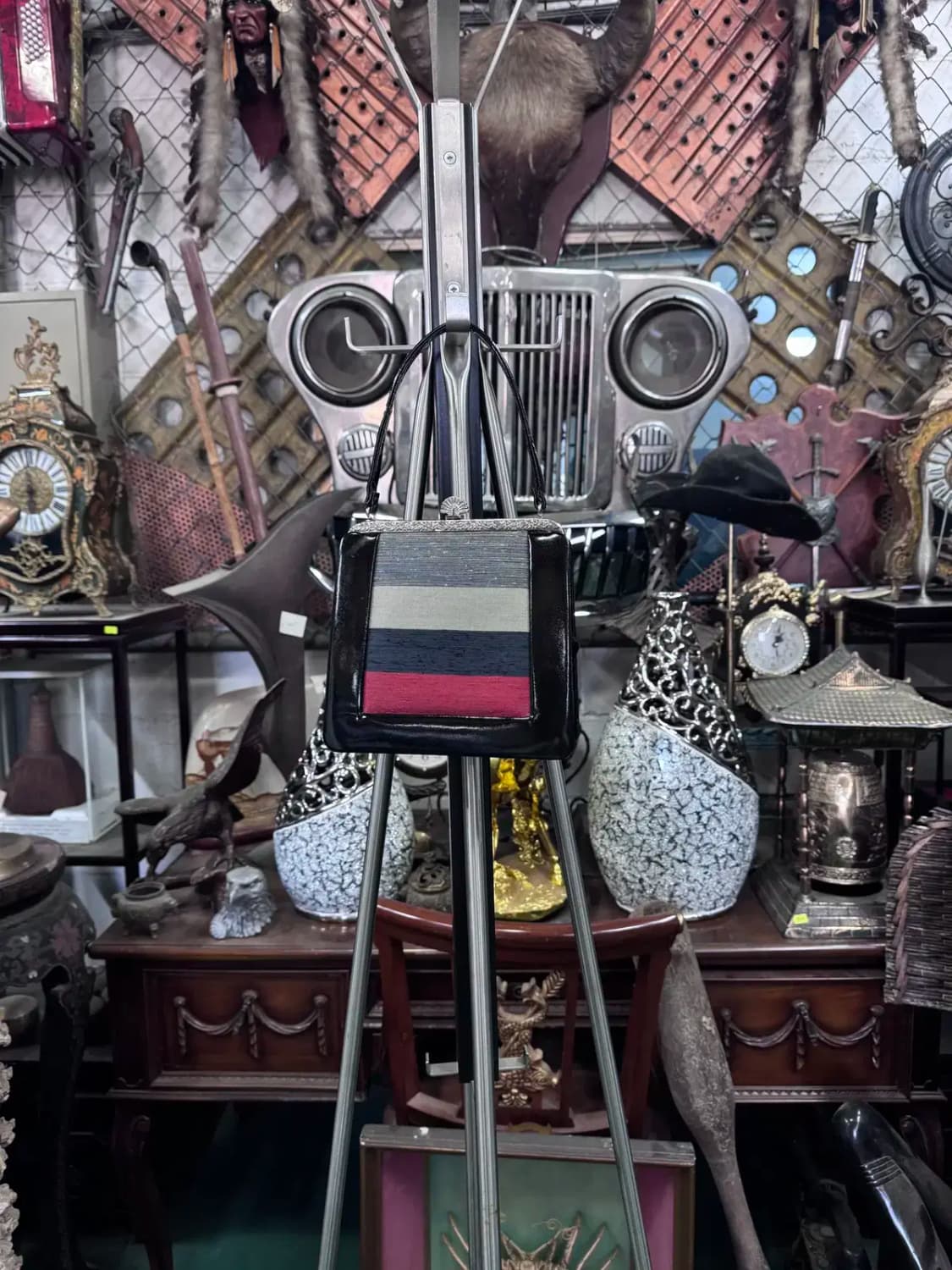 가죽 테두리 줄무늬 보석장식 핸드백 한복가방 상품이미지2