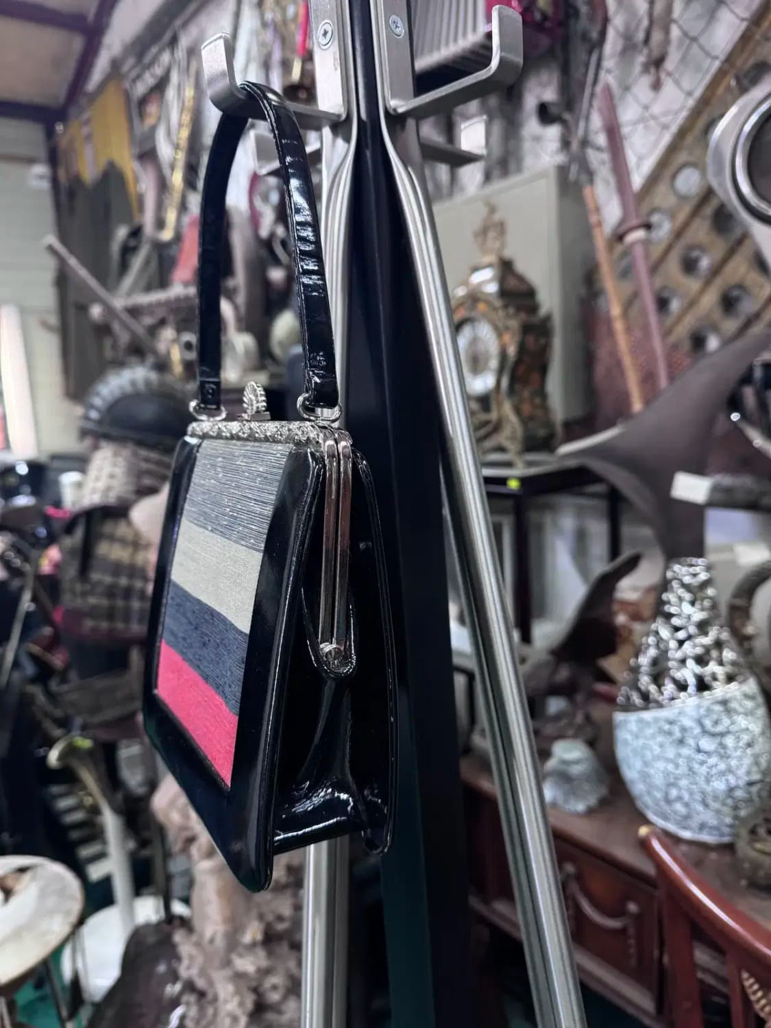 가죽 테두리 줄무늬 보석장식 핸드백 한복가방 상품이미지3