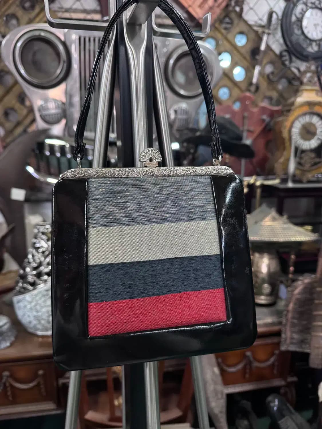 가죽 테두리 줄무늬 보석장식 핸드백 한복가방 상품이미지6