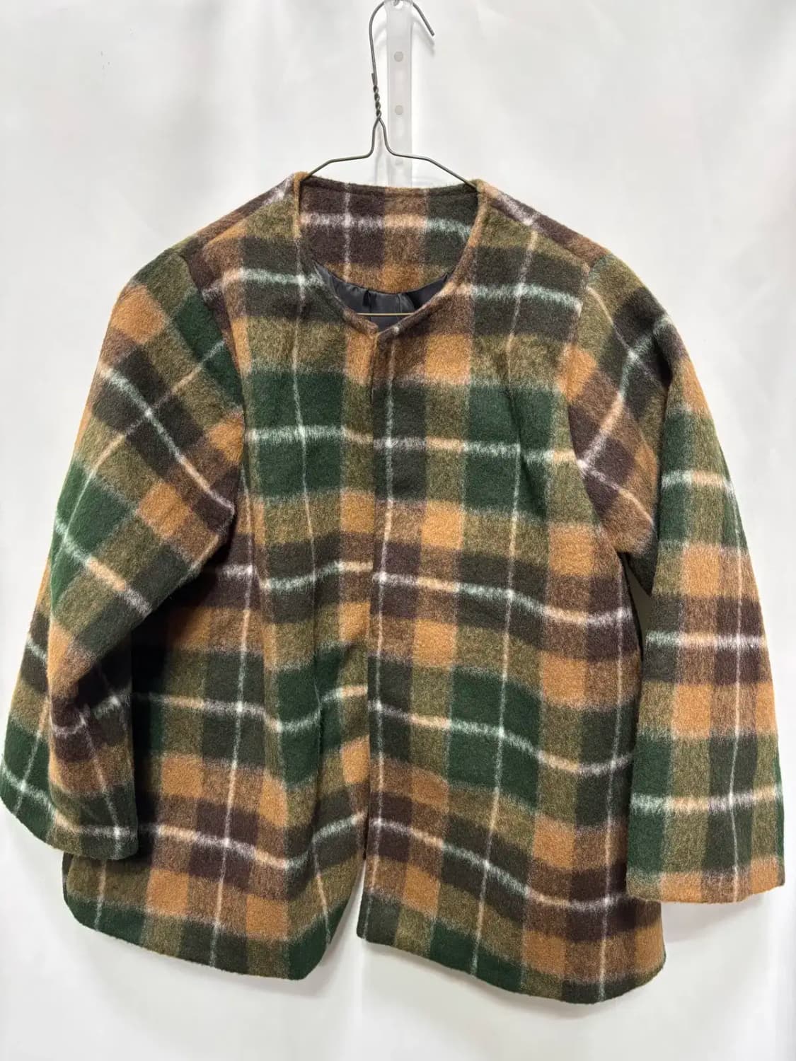 체크 무늬 노카라 자켓 상품이미지1