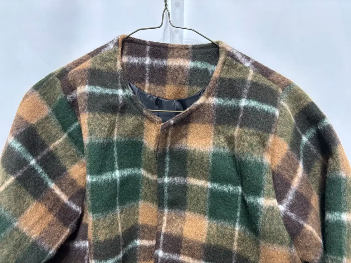 체크 무늬 노카라 자켓 상품이미지2