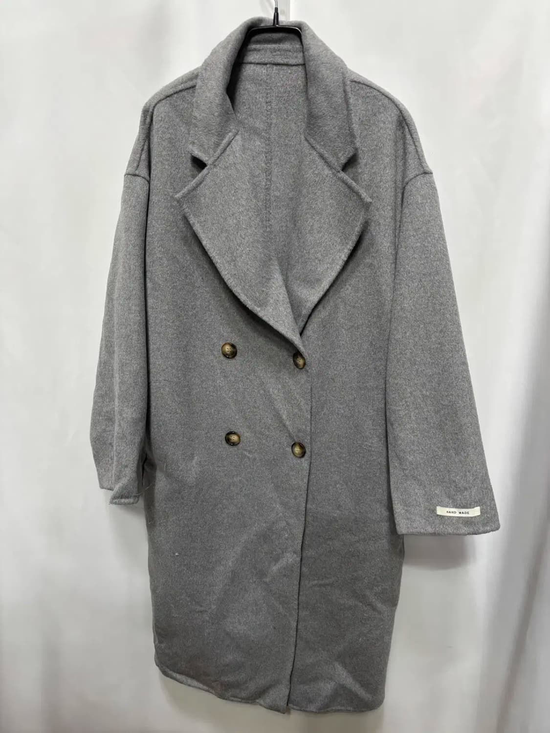 핸드메이드 더블 버튼 그레이 롱 코트 상품이미지1