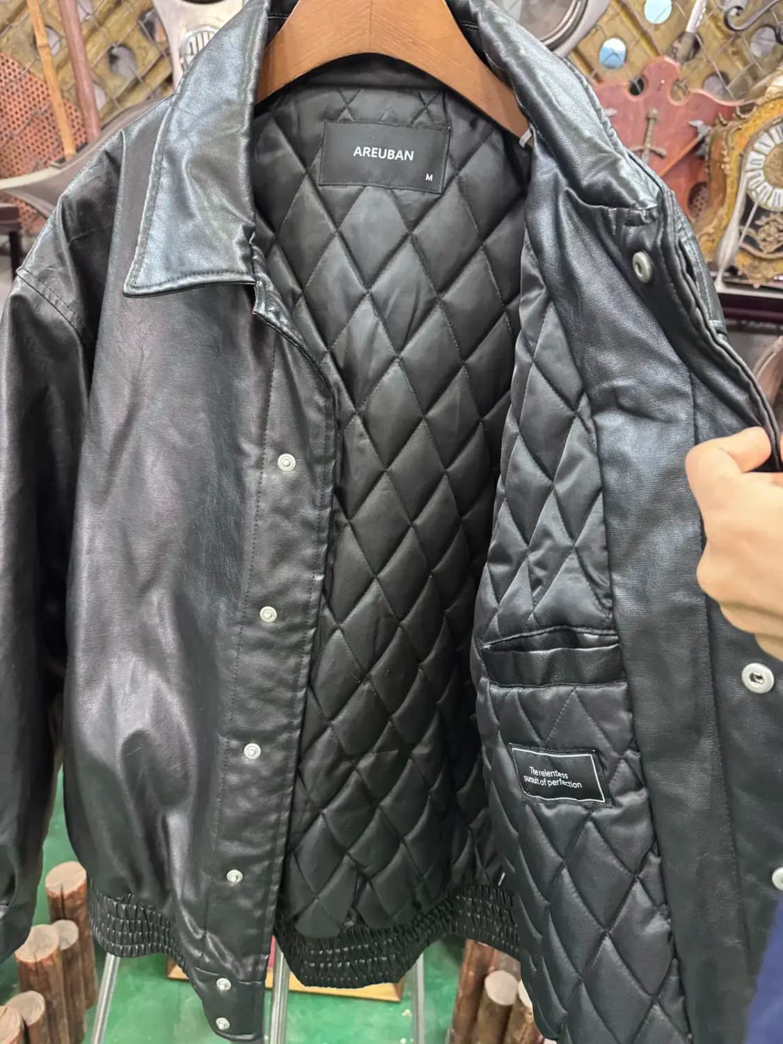 아르반 무신사 인조 오버 블랙 가죽자켓 상품이미지5