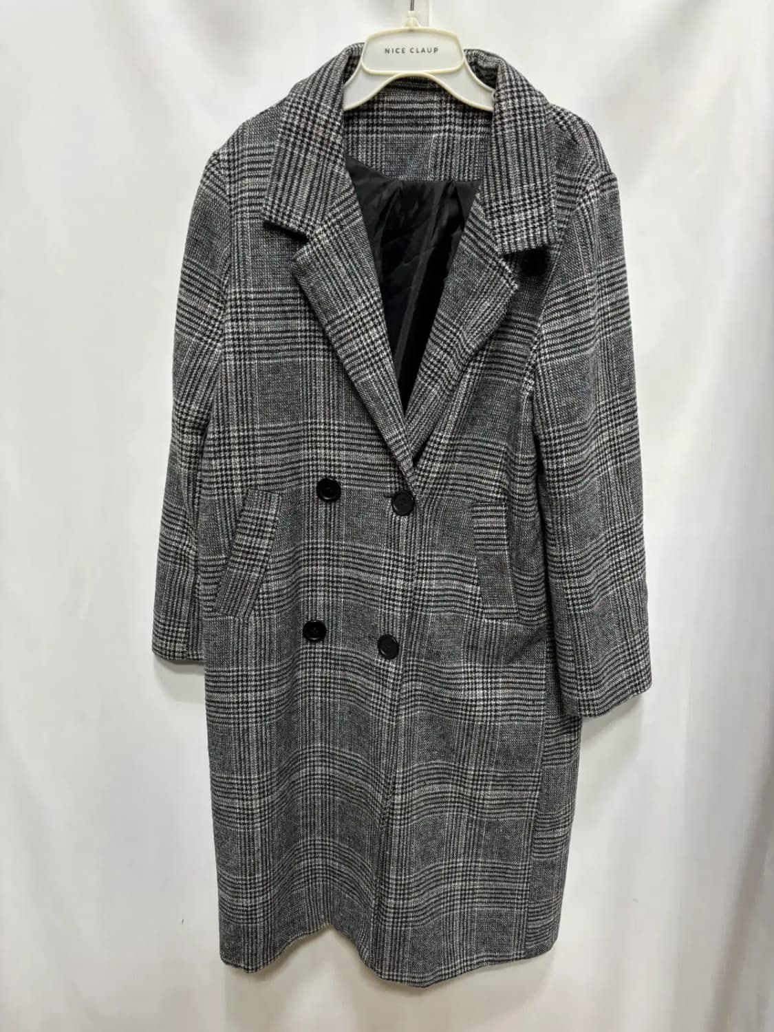 체크무늬 더블 버튼 롱 코트 상품이미지1