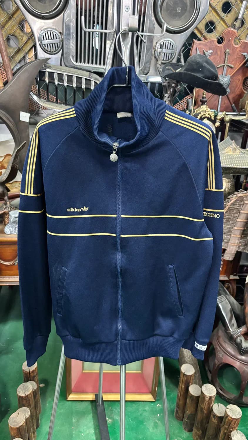 빈티지 아디다스"테크노(TECHNO)" 트랙 네이비 옐로우 스티치 재킷 상품이미지1