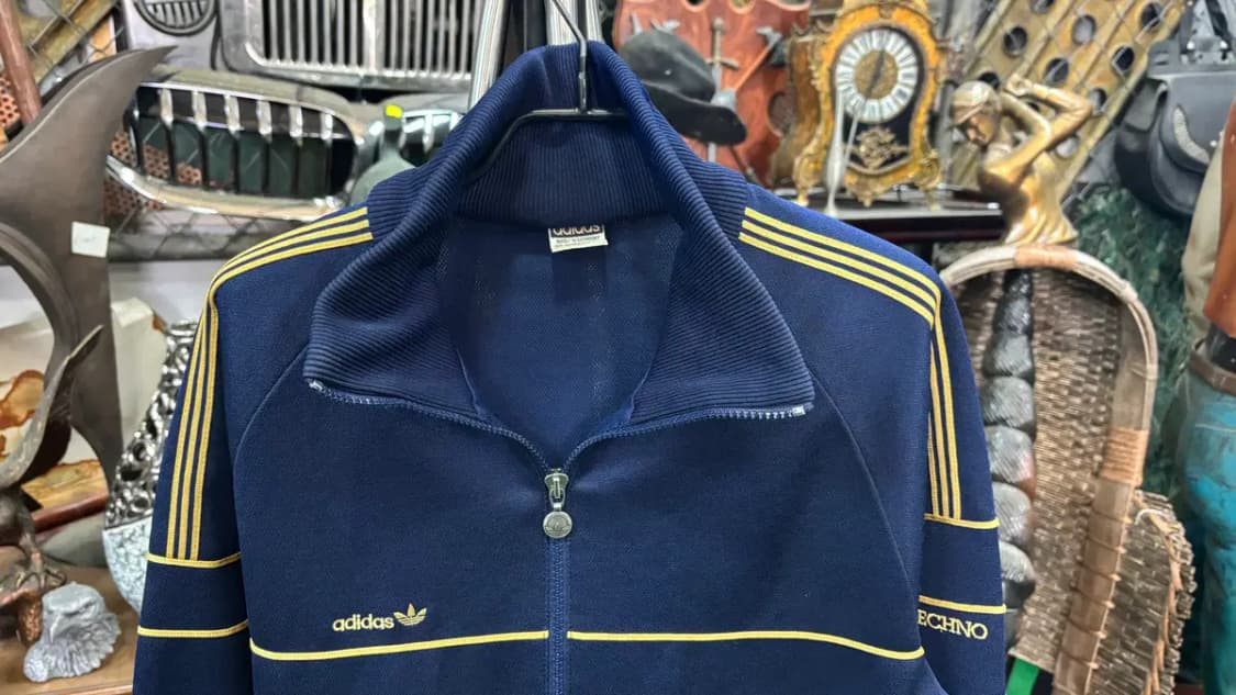 빈티지 아디다스"테크노(TECHNO)" 트랙 네이비 옐로우 스티치 재킷 상품이미지2