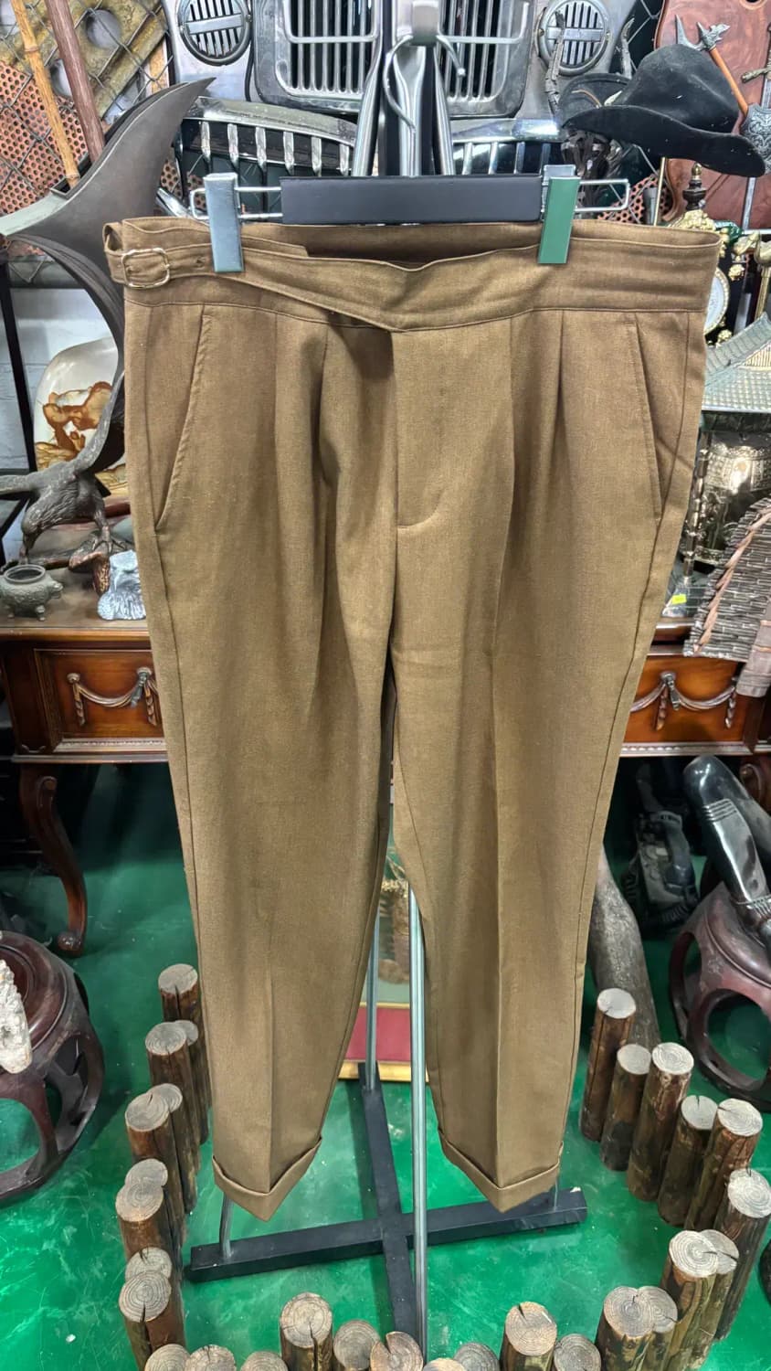 남녀공용 브라운 허리벨트 포인트 플리츠(주름) 바지 팬츠 상품이미지1