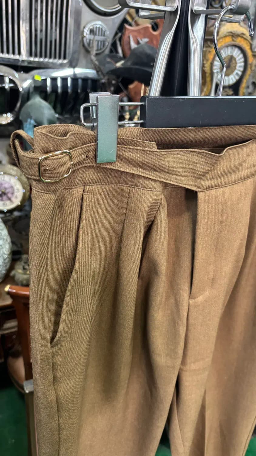 남녀공용 브라운 허리벨트 포인트 플리츠(주름) 바지 팬츠 상품이미지2