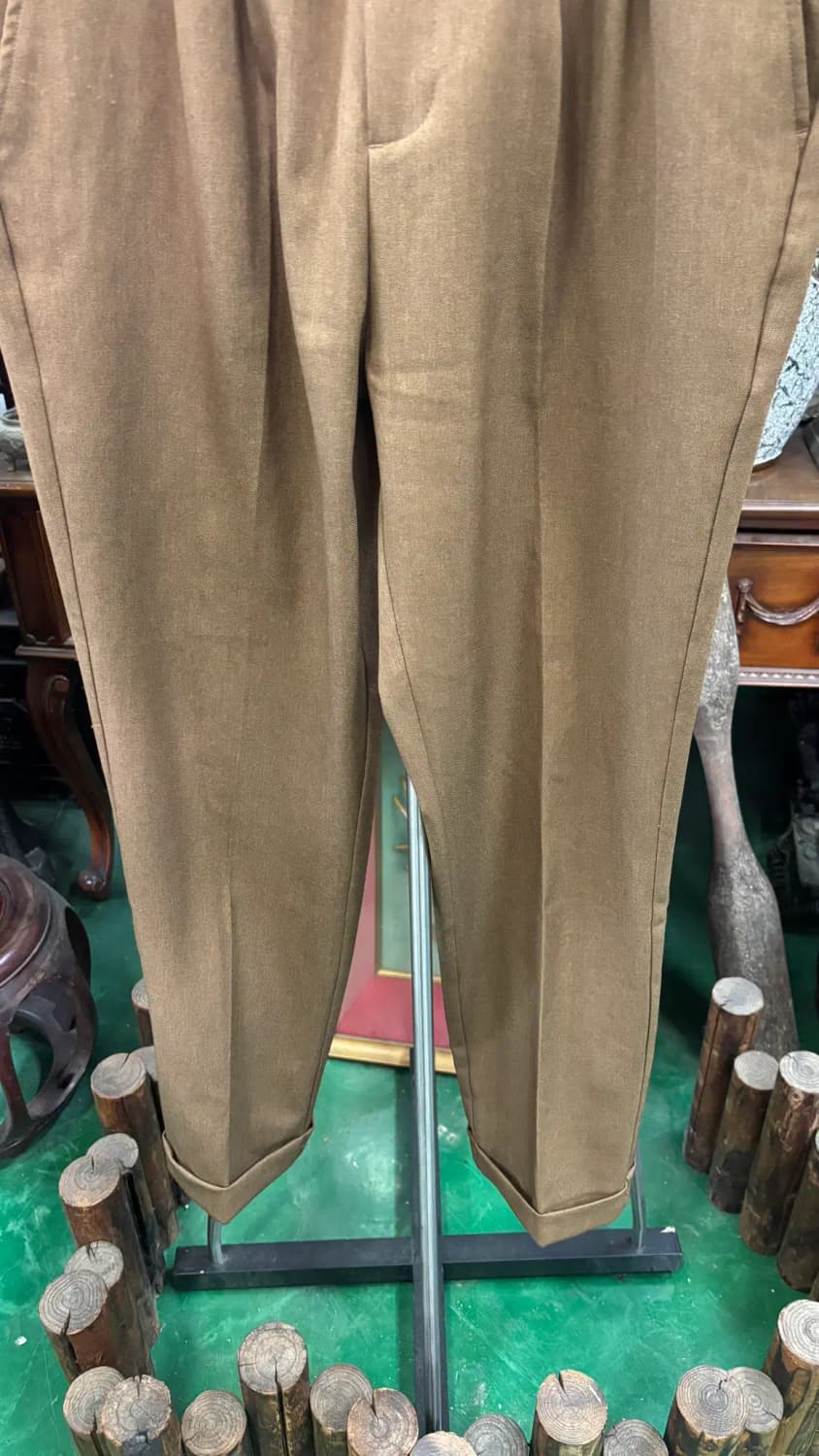 남녀공용 브라운 허리벨트 포인트 플리츠(주름) 바지 팬츠 상품이미지3