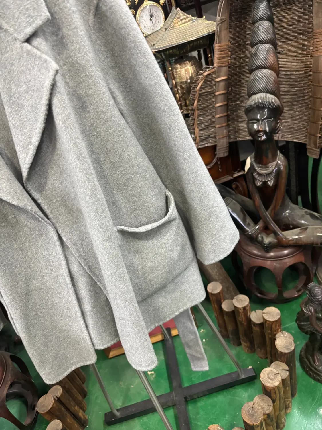 그레이 울 혼방 오버사이즈 벨티드 코트 100% 양모 상품이미지3