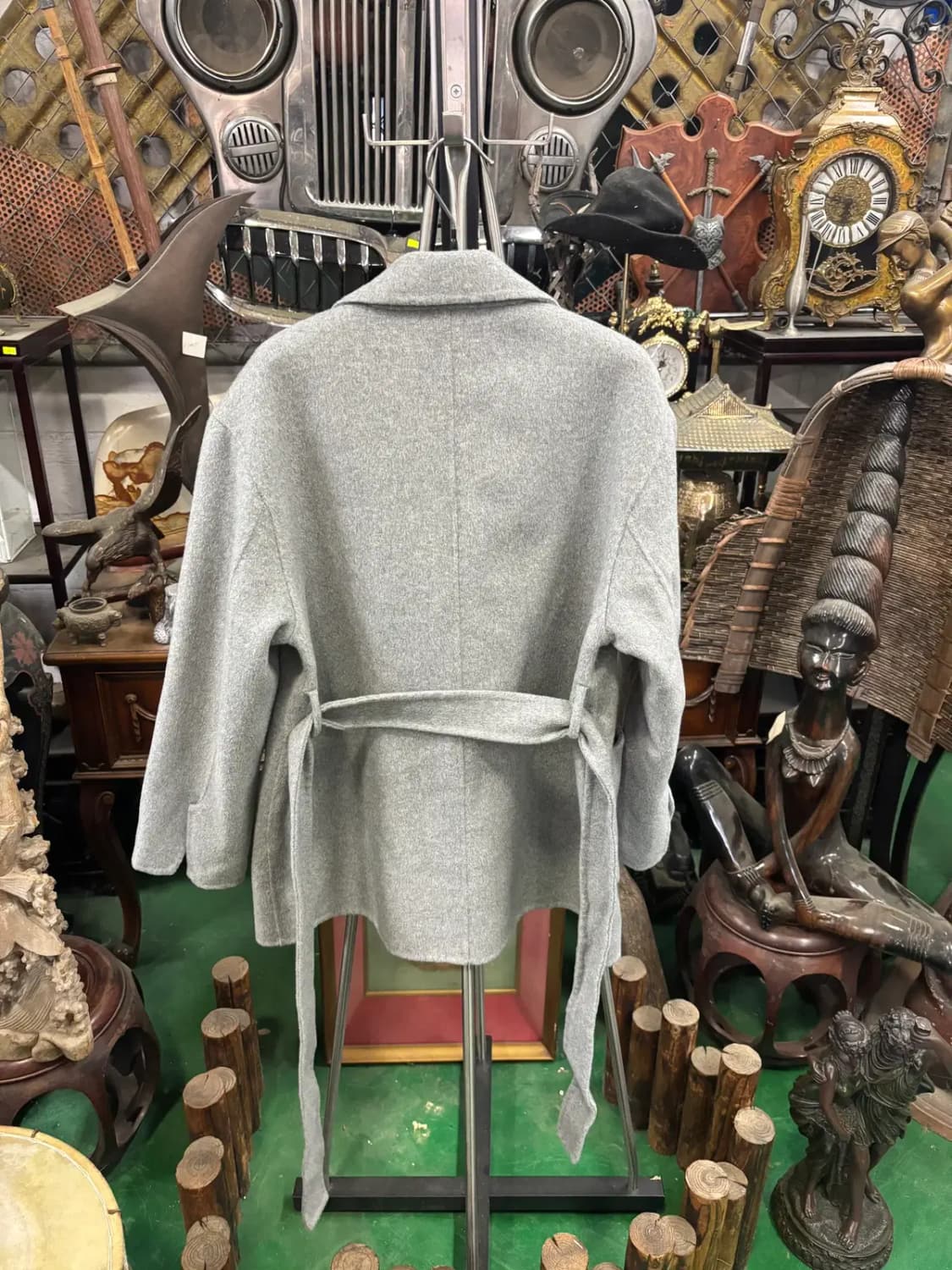 그레이 울 혼방 오버사이즈 벨티드 코트 100% 양모 상품이미지4