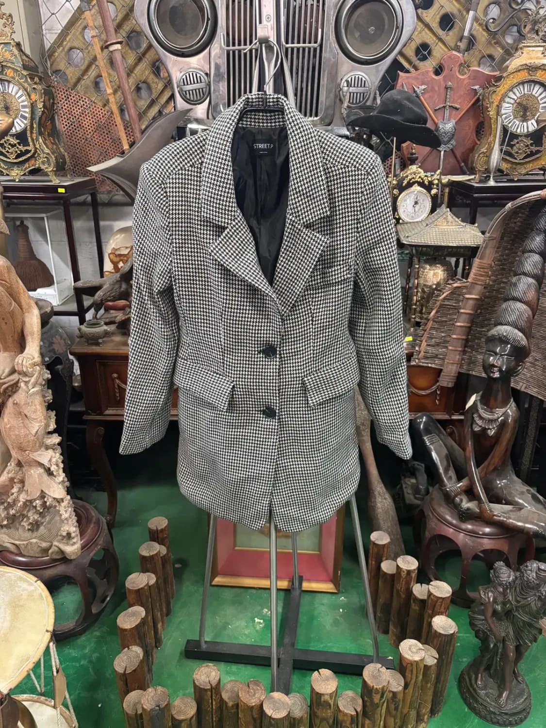 STREET.P. 하운드 투스 패턴 원 버튼 코트 자켓 상품이미지1