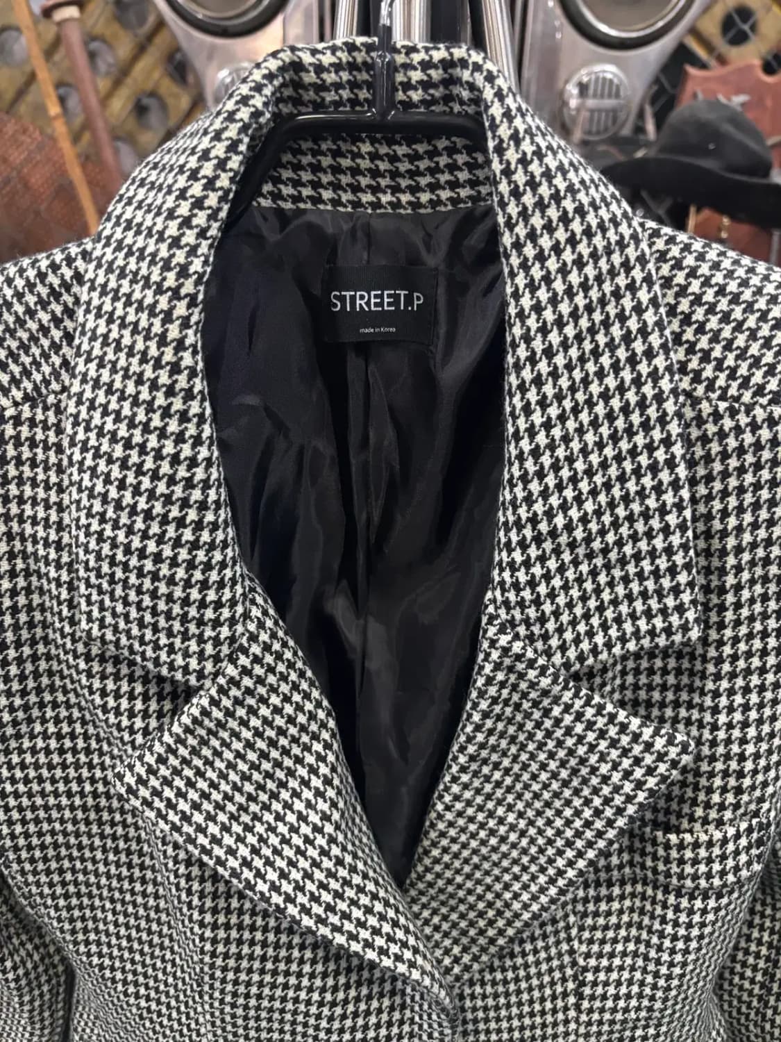 STREET.P. 하운드 투스 패턴 원 버튼 코트 자켓 상품이미지2
