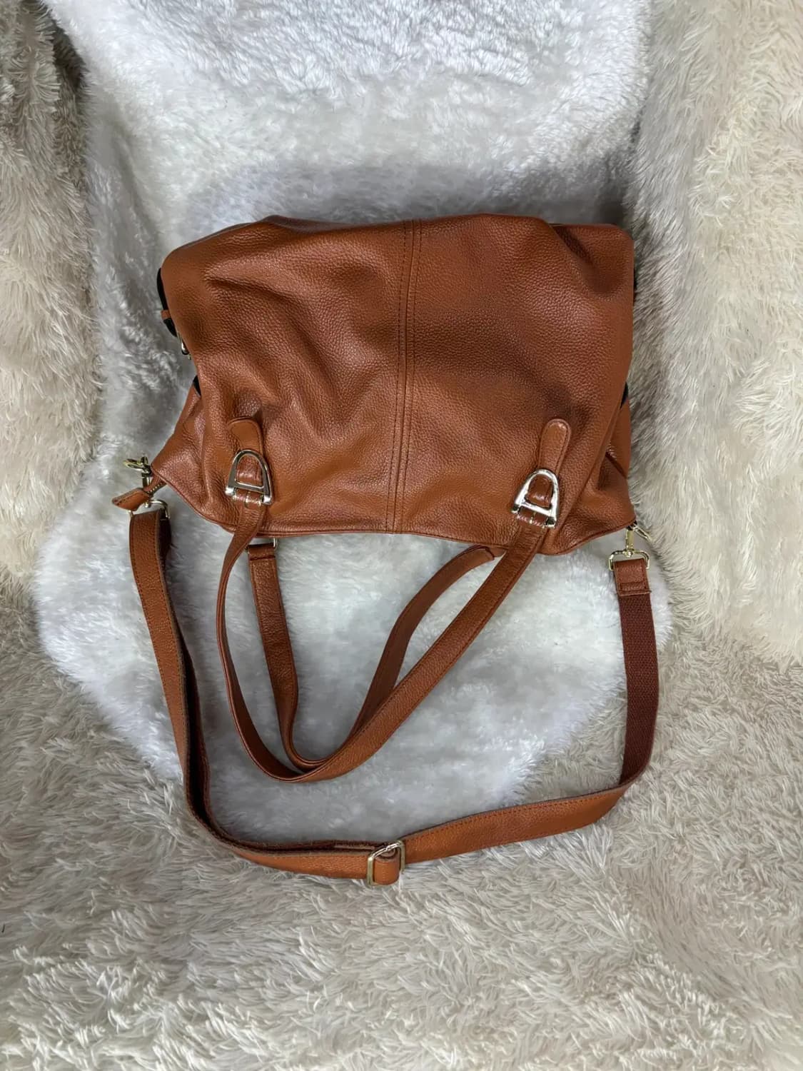 브라운 가죽 토트백 겸 숄더백 상품이미지1