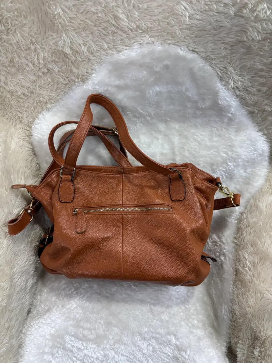 브라운 가죽 토트백 겸 숄더백 상품이미지3