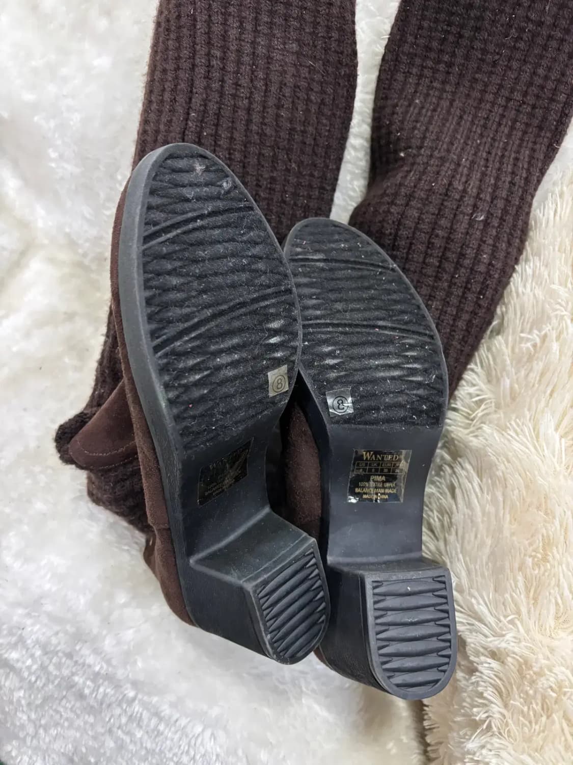 Wanted 다크 브라운 니트 오버니삭스가 달린 스웨이드 롱부츠 상품이미지3