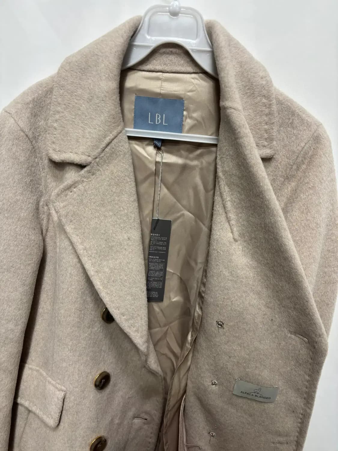 LBL 텍 달린 베이지 더블 브레스트 울 코트 S 상품이미지2