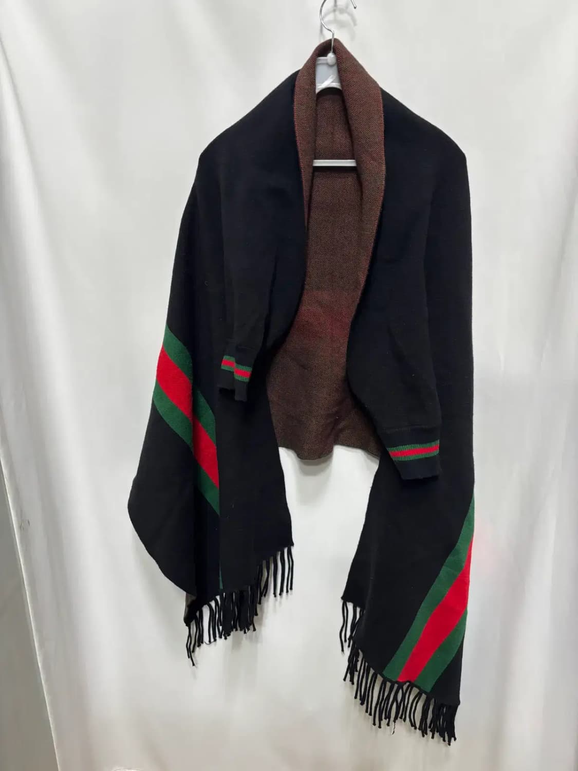 레드 그린 스트라이프 판쵸 망토 케이프 상품이미지1