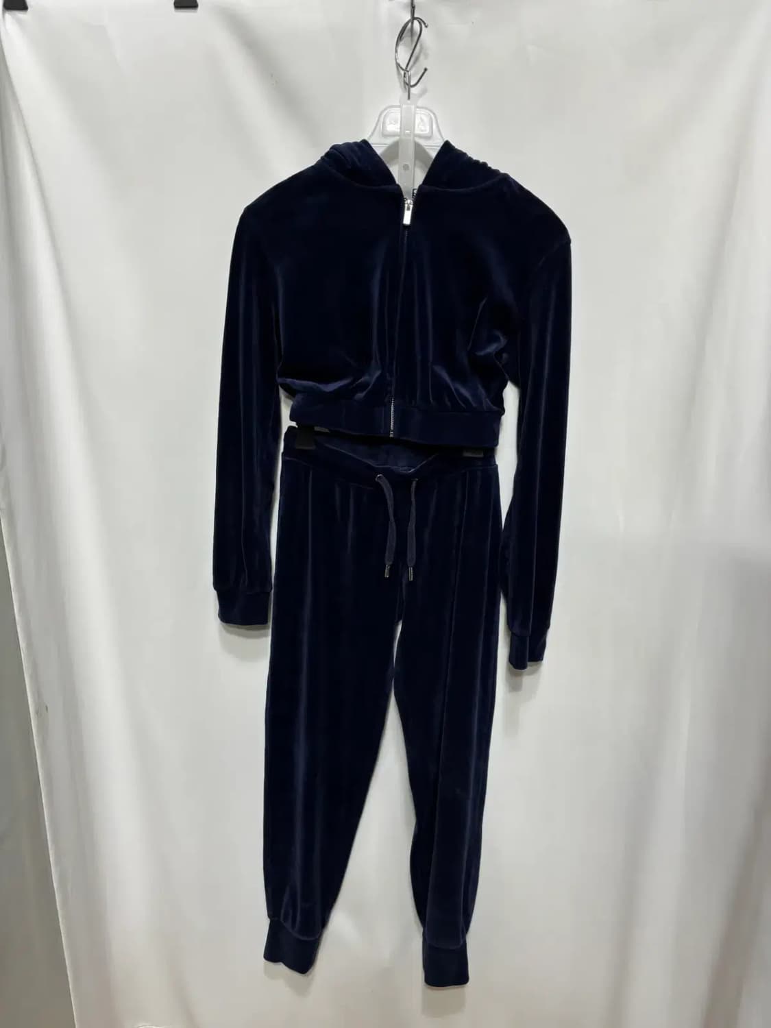 H&M 네이비 벨로아 크롭 후드 집업 바지 세트 XS 상품이미지1