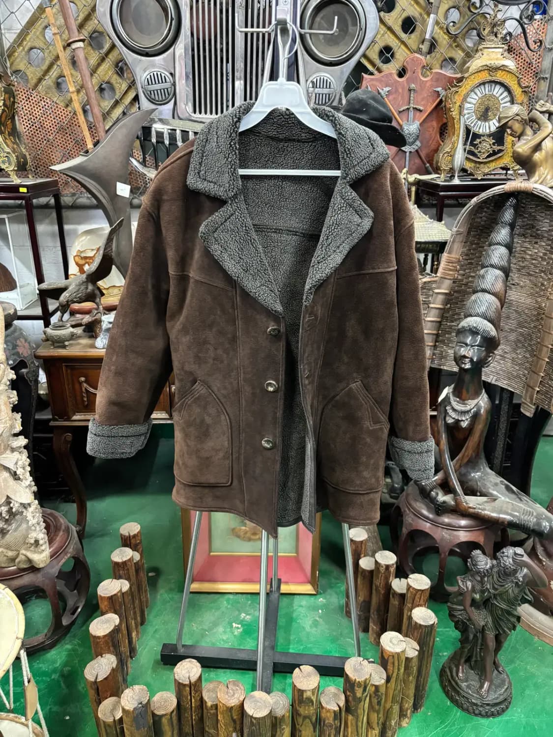 빈티지 남성용 천연 가죽 스웨이드 셰르파 안감 자켓 상품이미지1